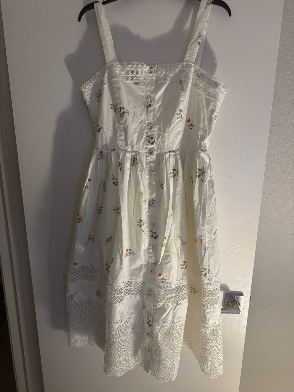 ANTONIO MELANI Cream Floral Eyelet Midi Dress with Button Front Size 10